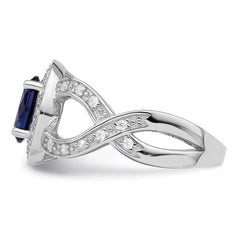 Sterling Silver Rhodium plated Dark Blue Glass & CZ Ring