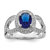 Sterling Silver Rhodium-plated Dark Blue Glass and CZ Ring - 2