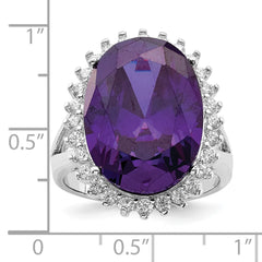 Sterling Silver Rhodium-plated Purple & Clear CZ Ring - 2