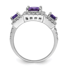 Sterling Silver Rhodium-plated Purple Square CZ Ring - 2