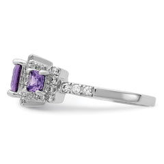 Sterling Silver Rhodium-plated Purple Square CZ Ring - 2
