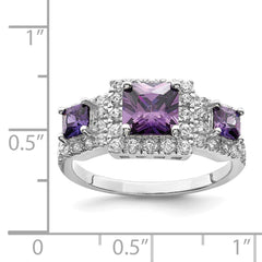 Sterling Silver Rhodium-plated Purple Square CZ Ring - 2