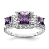 Sterling Silver Rhodium-plated Purple Square CZ Ring - 2