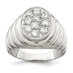 Sterling Silver Rhodium-plated Men's CZ Cluster Ring - 3