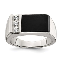Sterling Silver Rhodium-plated Onyx & CZ Ring - 3