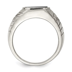 Sterling Silver Rhodium-plated Men's CZ & Onyx Ring - 6