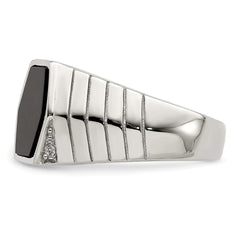 Sterling Silver Rhodium-plated Men's CZ & Onyx Ring - 6