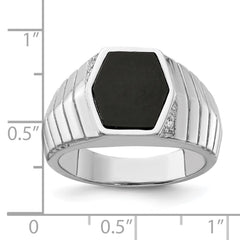 Sterling Silver Rhodium-plated Men's CZ & Onyx Ring - 6