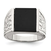 Sterling Silver Rhodium-plated Men's Onyx Ring - 13