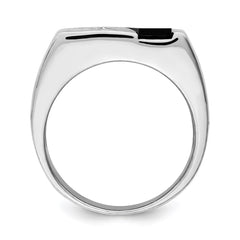 Sterling Silver Rhodium-plated Men's CZ and Onyx Ring - 5