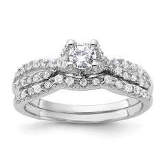 Sterling Silver Rhodium-plated 2-Piece CZ Wedding Set Ring - 10