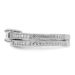 Sterling Silver Rhodium-plated 2-Piece CZ Wedding Set Ring - 2