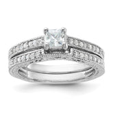 Sterling Silver Rhodium-plated 2-Piece CZ Wedding Set Ring - 2