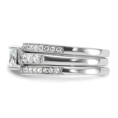 Sterling Silver Rhodium-plated CZ 3 Piece Wedding Set Ring - 2