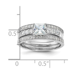 Sterling Silver Rhodium-plated CZ 3 Piece Wedding Set Ring - 2