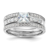 Sterling Silver Rhodium-plated CZ 3 Piece Wedding Set Ring