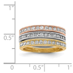 Sterling Silver Vermeil Polished Trio CZ Rings - 3