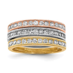 Sterling Silver Vermeil Polished Trio CZ Rings - 3