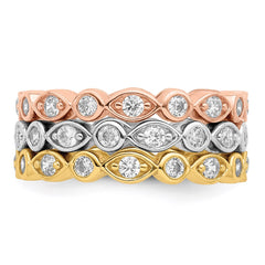Sterling Silver Vermeil Trio CZ Rings - 3