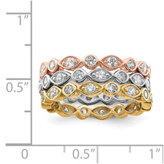 Sterling Silver Vermeil Trio CZ Rings - 3