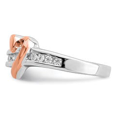 Sterling Silver Rhodium-plated Vermeil Polished Heart CZ Ring - 3