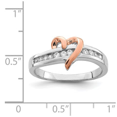 Sterling Silver Rhodium-plated Vermeil Polished Heart CZ Ring - 3