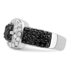 Sterling Silver Rhodium Black and Clear CZ Buckle Ring - 2