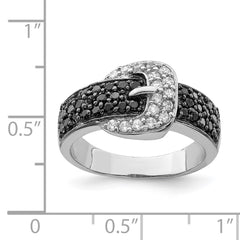 Sterling Silver Rhodium Black and Clear CZ Buckle Ring - 2
