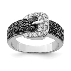 Sterling Silver Rhodium Black and Clear CZ Buckle Ring - 2