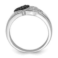 Sterling Silver Rhodium Clear & Black CZ Hearts Ring - 3