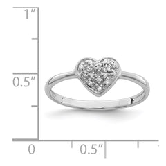 Sterling Silver Rhodium Polished Diamond Heart Ring - 3
