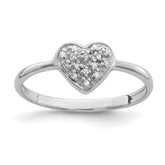 Sterling Silver Rhodium Polished Diamond Heart Ring - 2