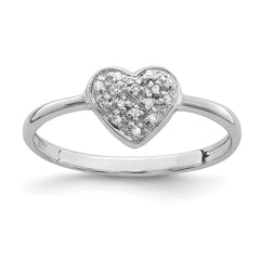 Sterling Silver Rhodium Polished Diamond Heart Ring - 3