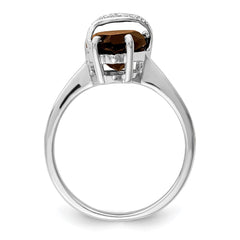 Sterling Silver Rhodium Pear Smoky Quartz & Diamond Ring - 3