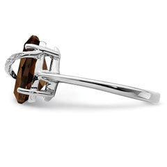 Sterling Silver Rhodium Pear Smoky Quartz & Diamond Ring - 2