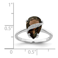 Sterling Silver Rhodium Pear Smoky Quartz & Diamond Ring - 3