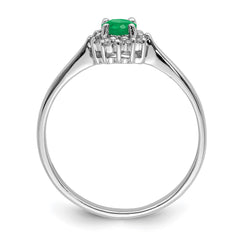 Sterling Silver Rhodium-plated Round Emerald & Diamond Ring - 2