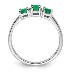 Sterling Silver Rhodium-plated Emerald 3 Stone and Diamond Ring - 2