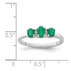Sterling Silver Rhodium-plated Emerald 3 Stone and Diamond Ring - 2