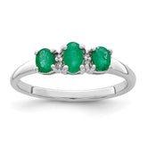 Sterling Silver Rhodium-plated Emerald 3 Stone and Diamond Ring - 2