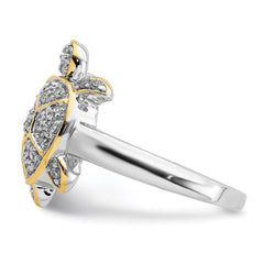 Sterling Silver Rhodium-plated CZ and Flash Gold-Plated Turtle Ring - 2