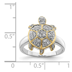 Sterling Silver Rhodium-plated CZ and Flash Gold-Plated Turtle Ring - 2
