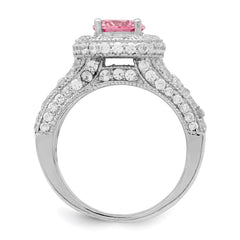 Sterling Silver Rhodium-plated Round Pink and White CZ Ring - 3