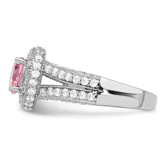 Sterling Silver Rhodium-plated Round Pink and White CZ Ring - 3
