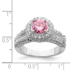 Sterling Silver Rhodium-plated Round Pink and White CZ Ring - 2
