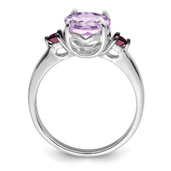Sterling Silver Rhodium Pink Quartz & Rhodolite Garnet Ring - 5