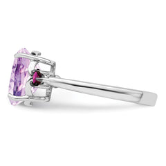 Sterling Silver Rhodium Pink Quartz & Rhodolite Garnet Ring - 5