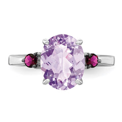 Sterling Silver Rhodium Pink Quartz & Rhodolite Garnet Ring - 3