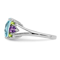 Sterling Silver Rhodium Light Swiss Blue Topaz, Amethyst & Peridot Ring - 6
