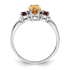 Sterling Silver Rhodium Citrine & Garnet Ring - 6